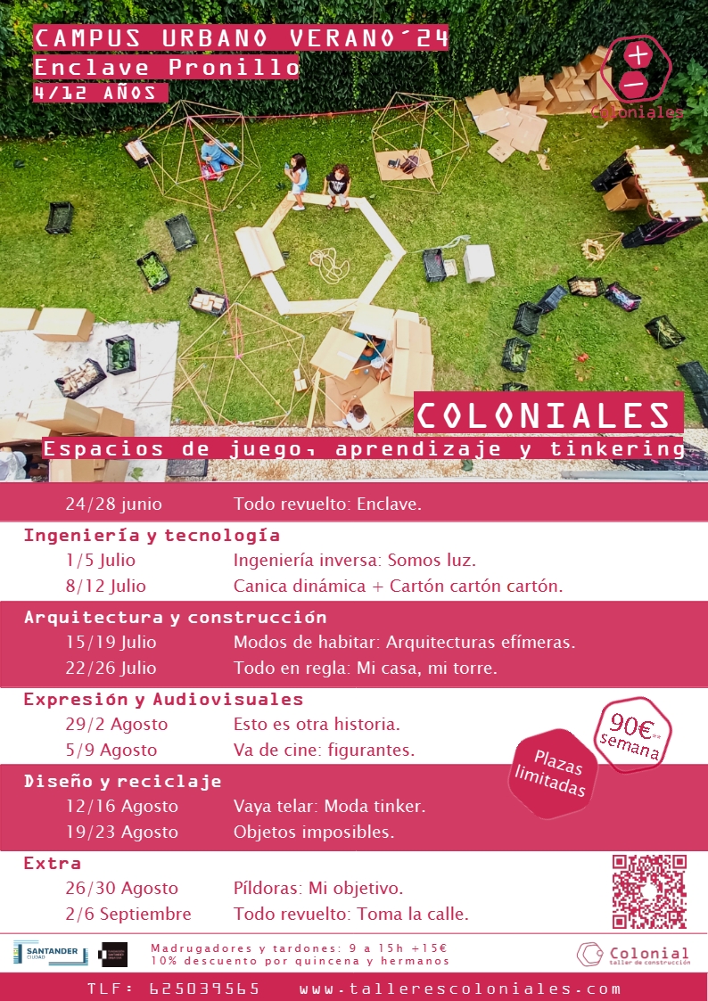 colonialess's tweet photo. Campus urbano´24 Coloniales
Espacios de juego, aprendizaje y tinkering.

📍 Enclave Pronillo - Gral. Dávila 129A.
🗓️ Del 24 junio al 6 de septiembre.
👧🏽 Edad: 4 a 12 años.

+info e inscripciones:👇
https://t.co/Rt0gLNkA9x

🎯 tallerescoloniales@gmail.com
 +34625039565 https://t.co/60Yobgvj8Q