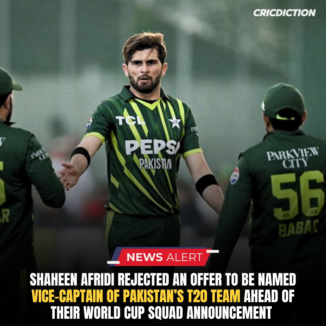 As per reports, Shaheen Afridi rejected an offer to be named vice-captain of Pakistan’s T20 team ahead of their World Cup squad announcement. 🇵🇰🏏

#cricketupdates | #cricketnews | #cricketdaily