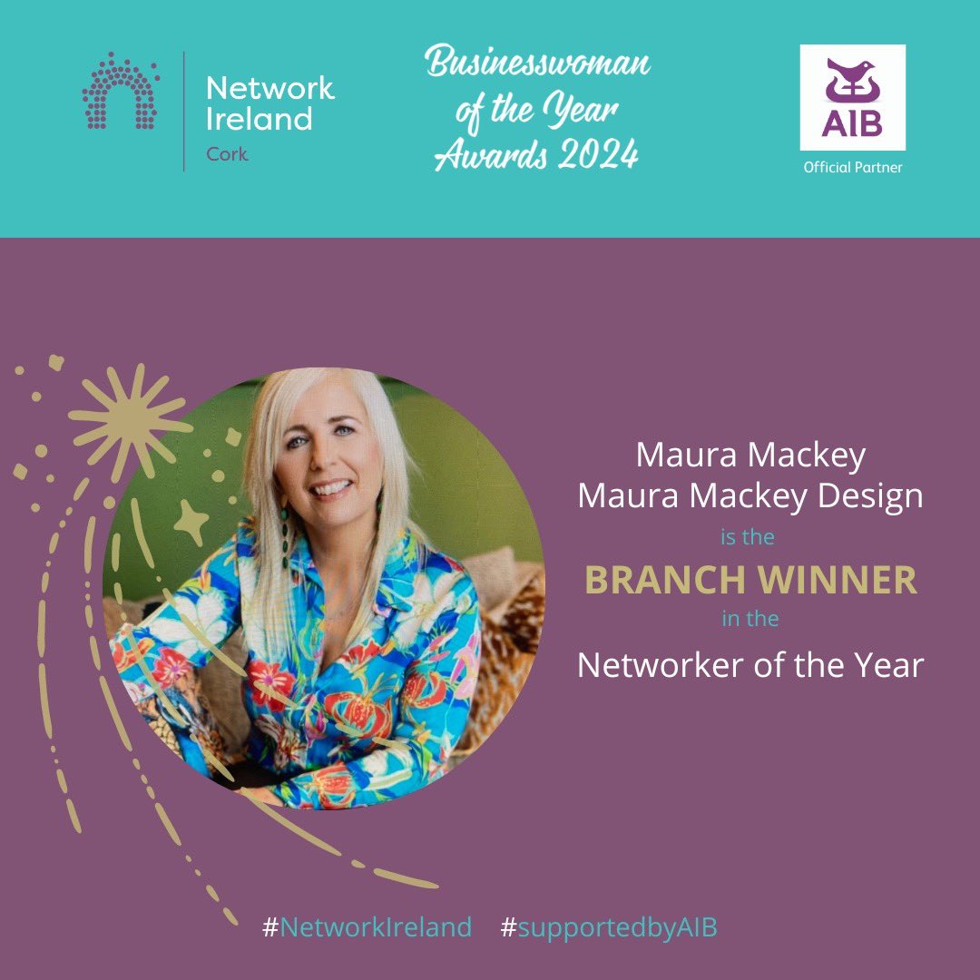 Congratulations to @maura_mackey of Maura Mackey Design, Winner of the Networker of the Year Category at the Network Cork Businesswoman of the Year Awards 2024.

Thanks to @HerMoneyCWM for sponsoring this category.

#NetworkIreland #NetworkCork #SupportedbyAIB