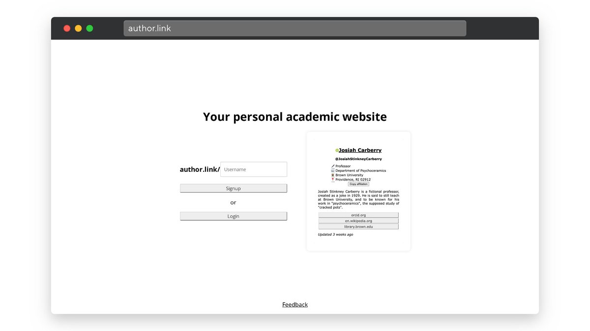 As an academic I am frustrated with the journal submission process. Listing out the affiliations of my coauthors is repetitive and error-prone. To solve this I built author.link. 

The idea is that academics create a page with their affiliation, connect it to their