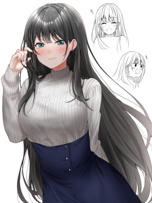 「large breasts ribbed sweater」 illustration images(Latest)