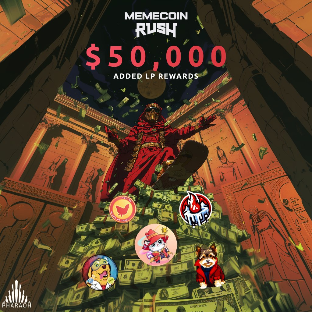 Memecoin Rush Epoch 4 has begun on @PharaohExchange !

You can earn money by entering the site and depositing into the #AVAX and other LP pools you want!

A total of $50k in prizes has been added to the pools! Don't miss this opportunity!

$AVAX #SubavaRush