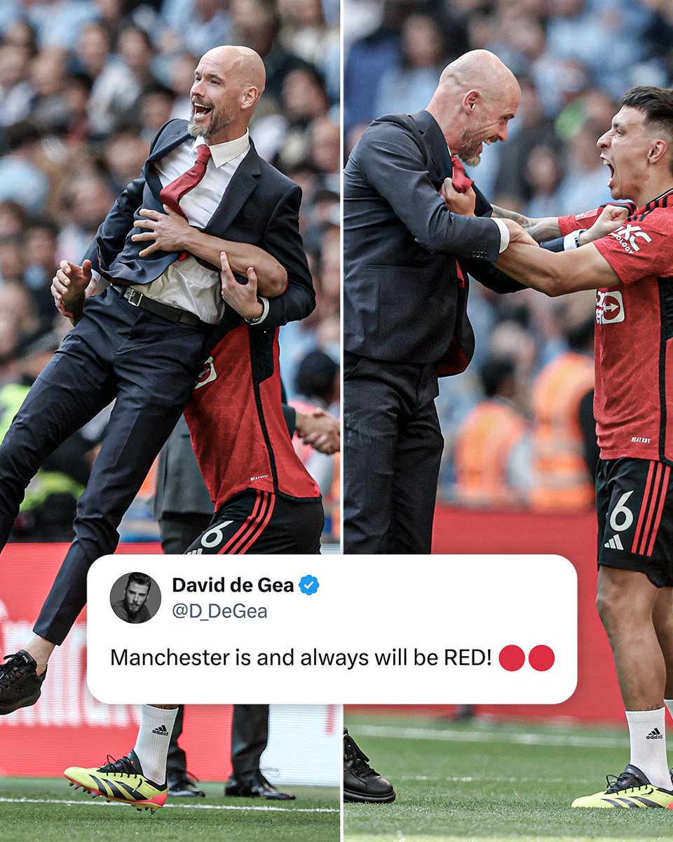 Lisandro Martinez really snuck up behind and lifted Erik ten Hag after the FA Cup final win over City 😂❤️