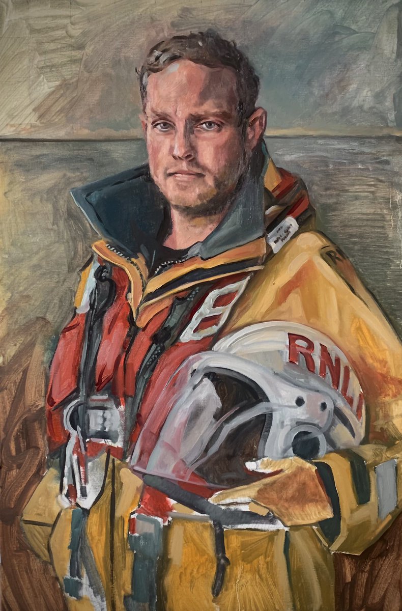 suffolkpainter's tweet photo. First session on this latest portrait. Crew member of #aldeburgh #lifeboat Blocking in areas of colour. Good start. @aldeburghstudiotrail @suffolkopenstudios @eagma #painting #suffolk #art #paintinglessons #dailysketch #artwork #rnli #lifesaver #@crewsaver @rnli @AldeburghRNLI https://t.co/C0RKieIawX