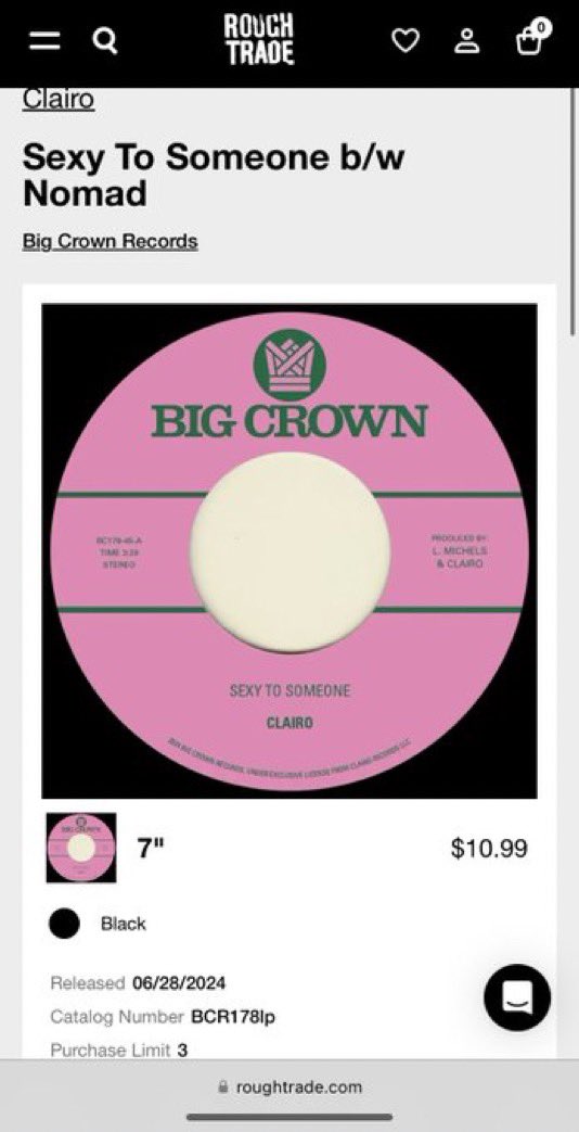 Clairo - Sexy To Someone / Nomad レコード clairo-7inch-2.jpg?v=1719849102