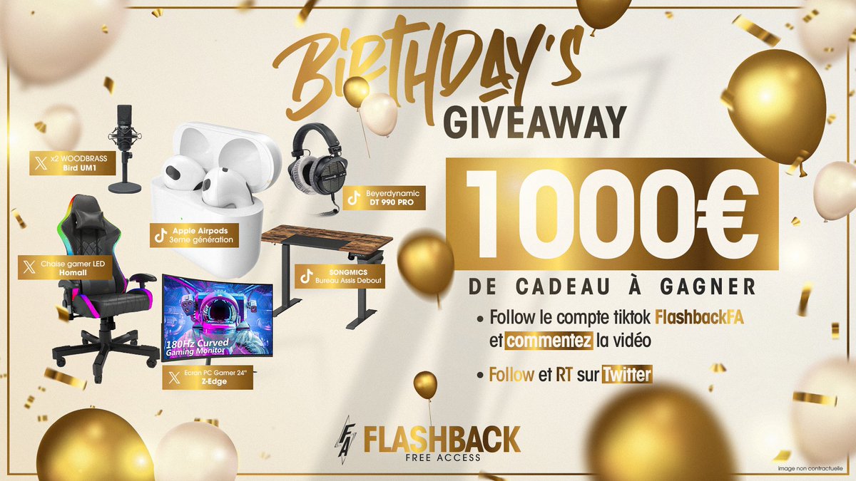 Pour célébrer les 2 ans de Flashback FA, nous organisons un giveaway de 1000€ !🎉

RT & FOLLOW pour tenter de remporter les lots destinés à Twitter (1x chaise Homall, 2x BirdUm1, 1x écran 24')

ℹ️ Les autres lots sont à gagner sur Tiktok (lien en commentaire)