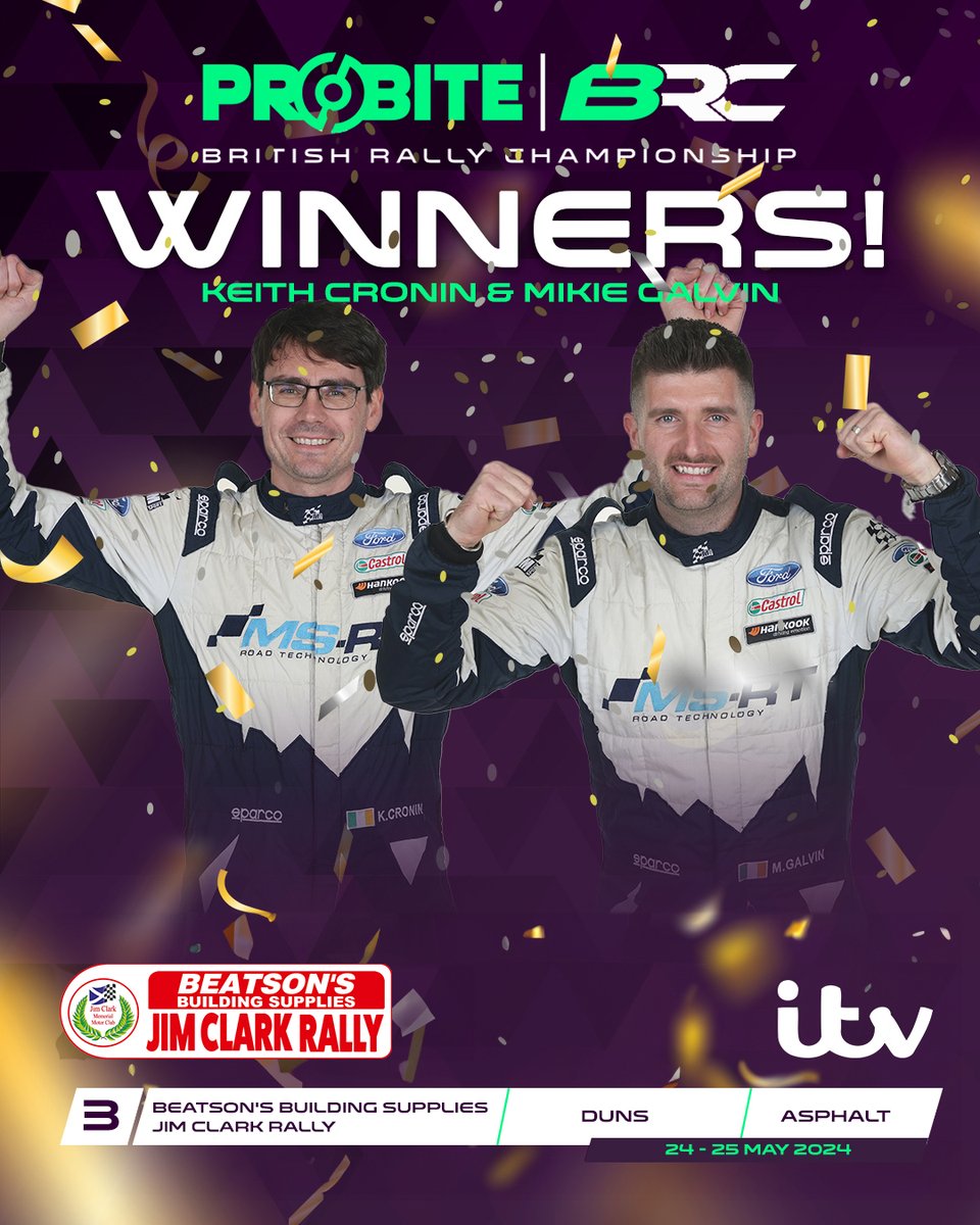 🏆 Your Round 3 - Jim Clark Rally Winners! 🍾 Congratulations to Keith Cronin and Mikie Galvin! Our third different winners from three rounds. The season that keeps on giving! #BRC #BRCRally