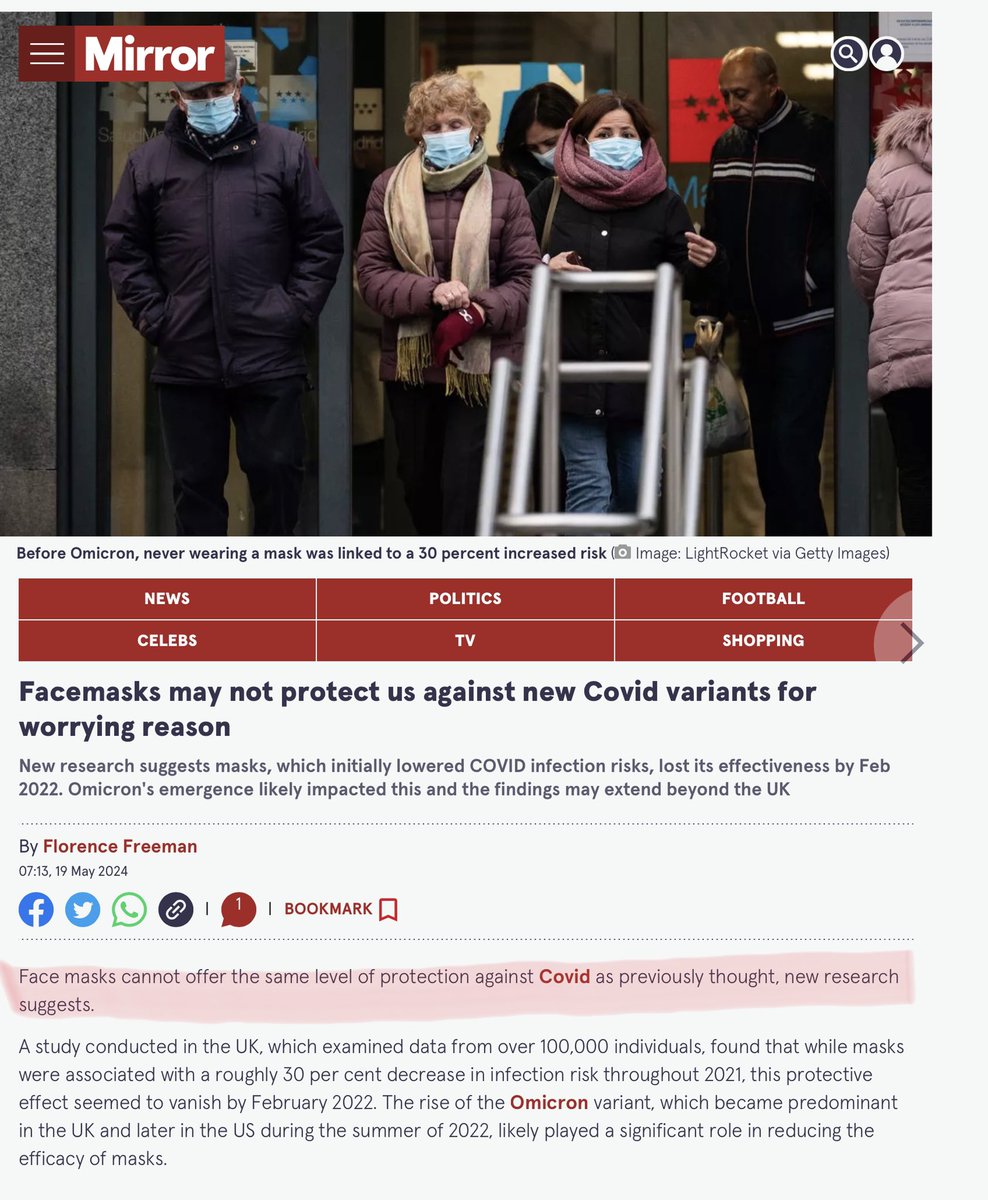 1/2 Did they ever? 😷Now blaming Omicron. ‘Facemasks may NOT PROTECT US against new Covid variants for worrying reason New research suggests masks, which initially lowered COVID infection risks, lost its effectiveness by Feb.’ mirror.co.uk/news/health/fa…