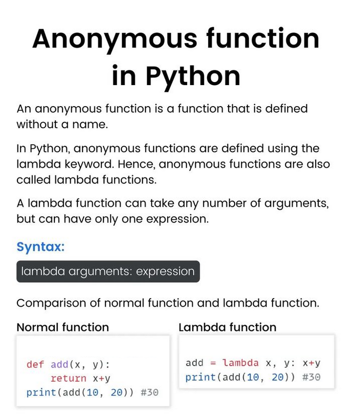 Anonymous function in Python amzn.to/3wFYLQ7 #python #programming #developer #programmer #coding #coder #softwaredeveloper #computerscience #webdev #webdeveloper #webdevelopment #pythonprogramming #pythonquiz #ai #ml #machinelearning #datascience