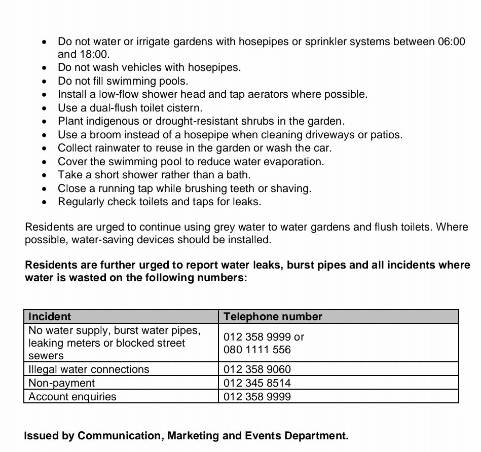 Planned upgrades to the water supply network in Philip Nel Park