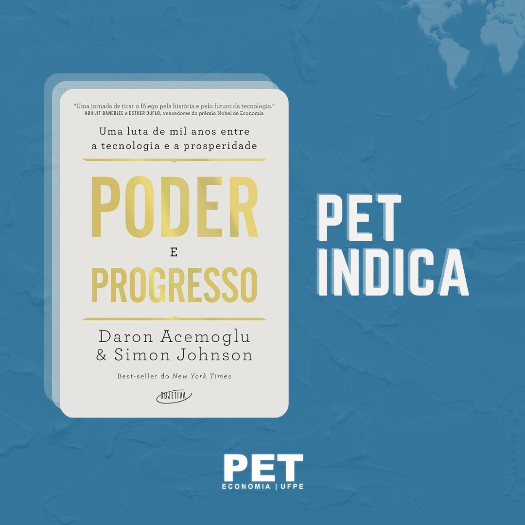 peteconomiaufpe's tweet photo. Oii, pessoal, tudo bem? 💙😄
No PETIndica de hoje, trouxemos a obra "Power and Progress: Our Thousand-Year Struggle Over Technology and Prosperity" (#powerandprogress), dos professores do MIT @DAcemogluMIT e Simon Johnson.
#econtwitter, segue o 🧵 para saber mais!! (1/3) https://t.co/V5EqumkVSc