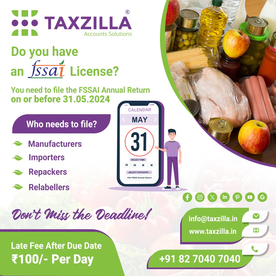 taxzilla_in's tweet photo. Don't forget! Submit your FSSAI Annual Return before May 31st every year.

Follow @taxzilla_in

#taxzilla #tax #thoothukudi #tuticorin #fssai #foscos #foodlicense #foodsafety #foodlabelling  #foodregulation #foodprocessing #fssaiindia #fssaisafefood #fssaiupdates https://t.co/XgW5S7dJWh