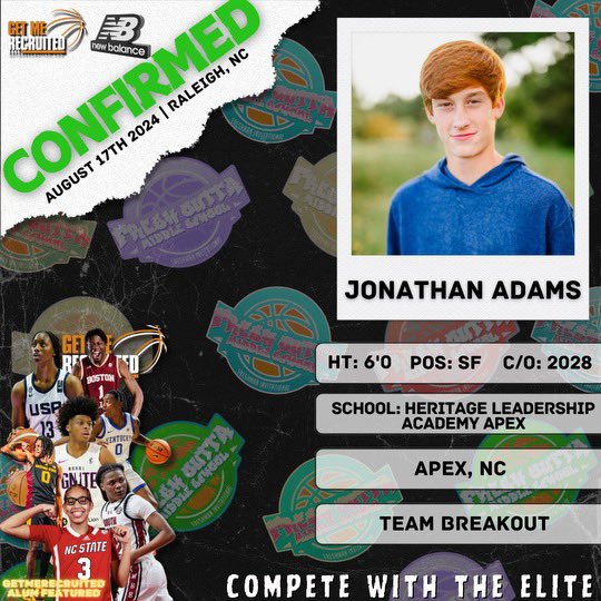 Jonathan Adams (NC) is confirmed for the Fresh Outta Middle School Showcase happening August 17th, 2024 in Raleigh, NC!!! #GMRHoops #FOMS #GetMeRecruited