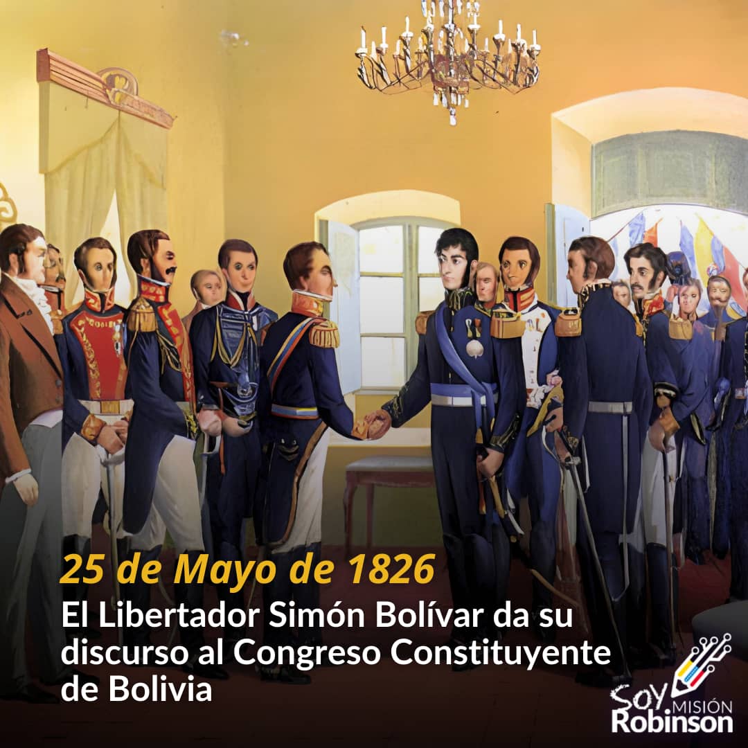 En el año de 1826 el Libertador Simón Bolívar da su discurso al Congreso Constituyente de Bolivia, Carta Magna que regiría la conducción del nuevo país, ya liberado del yugo español, y la necesidad de fortalecer la unión de los pueblos.

#MaduroSeLaSabeToda

<a href="/NicolasMaduro/">Nicolás Maduro</a>