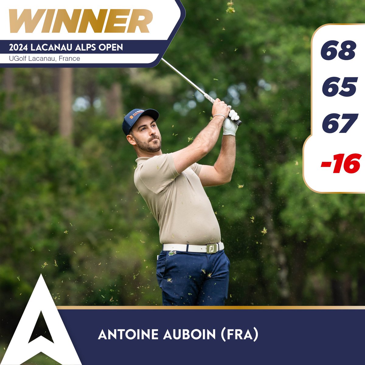 🇫🇷Antoine Auboin wins🏆 the inaugural 🇫🇷 ⛳️ 2024 Lacanau Alps Open with a total score of 16 under-par. 📸- Alps Tour Golf / Federico Capretti #2024AlpsTourSeason #raisinggolfstars #risinggolfstars
