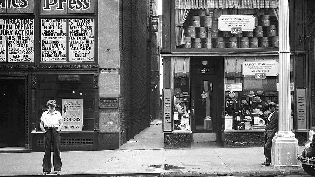 The Pittsburgh City photographer captured this great image in front of the old Pittsburgh Press Building with the Sarnoff-Irving Hat &amp; Shoe Store on Fifth Avenue on August 27, 1931. Check out those headlines! 

(#Pittsburgh City Photographer Collection)