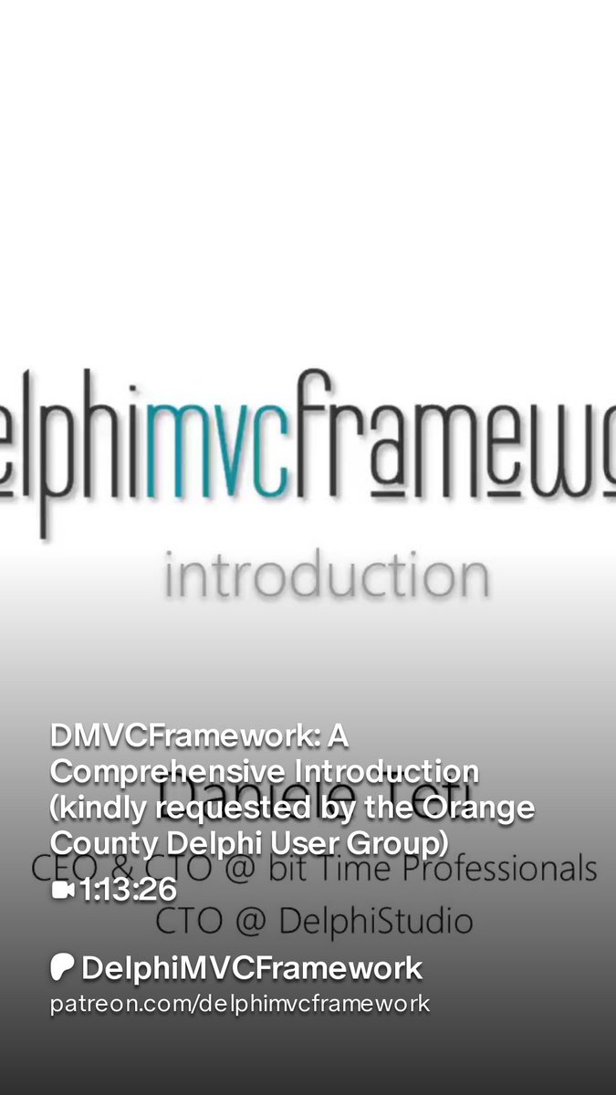 danieleteti's tweet image. #DMVCFramework: A Comprehensive Introduction (kindly requested by the Orange County #Delphi User Group)
patreon.com/posts/10264410…