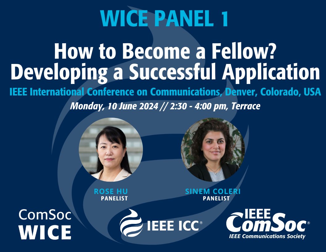IeeeW80923's tweet photo. Besides the mentoring session, WICE will have 2 panels and 1 social event with professional coaching! Don't forget to check out the WICE program at ICC'24!
https://t.co/4CGX6wJt4L https://t.co/te1gDPntxP