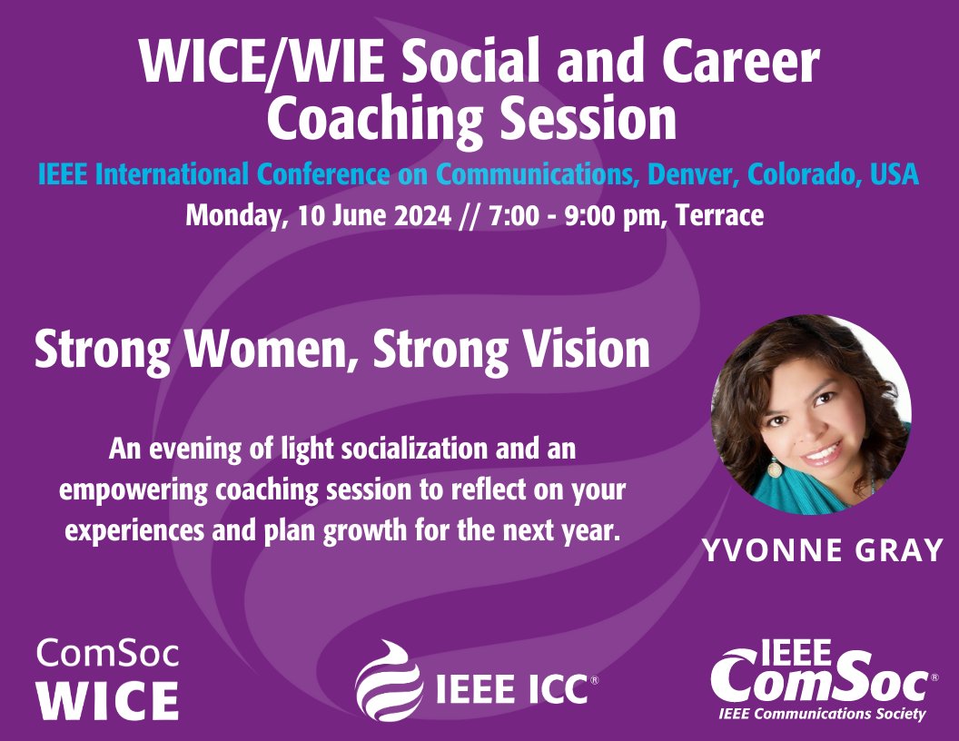 IeeeW80923's tweet photo. Besides the mentoring session, WICE will have 2 panels and 1 social event with professional coaching! Don't forget to check out the WICE program at ICC'24!
https://t.co/4CGX6wJt4L https://t.co/te1gDPntxP