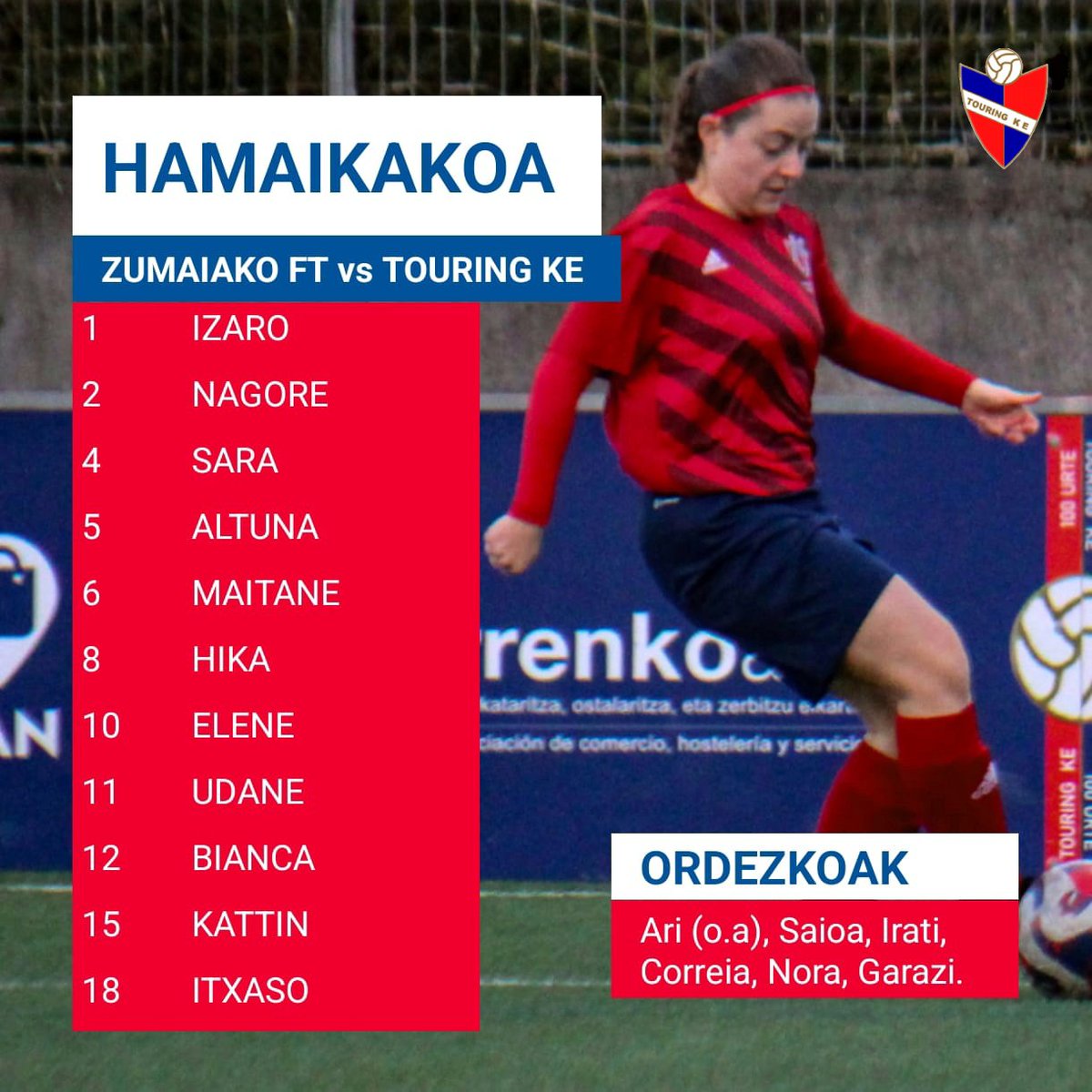 1️⃣1️⃣ HAMAIKAKOA | ALINEACIÓN Hau da gure hamaikakoa Zumaiakoren aurka jokatzeko. Esta es nuestra alineación para medirnos ante el @ZumaiakoFT. #GoraTouring