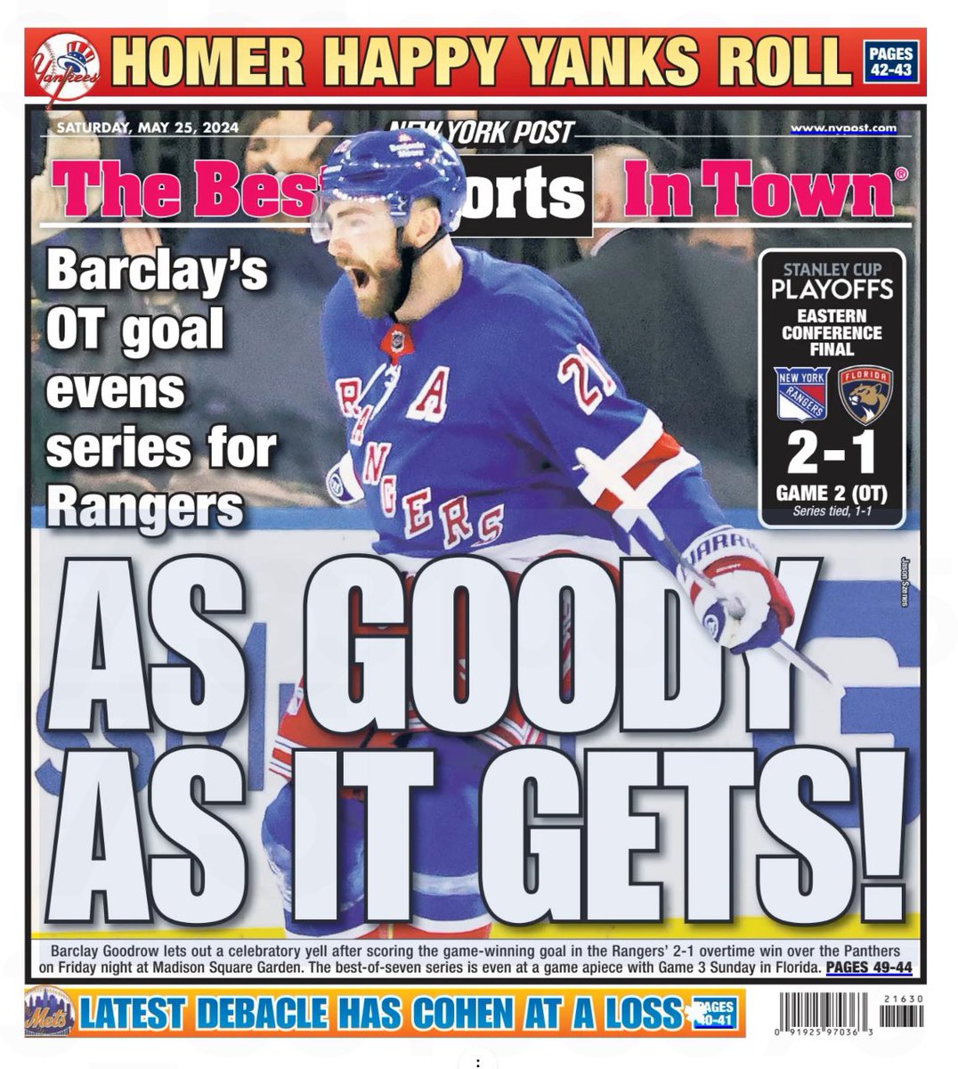 #NYR take the back page of today’s <a href="/nypost/">New York Post</a> ⬇️