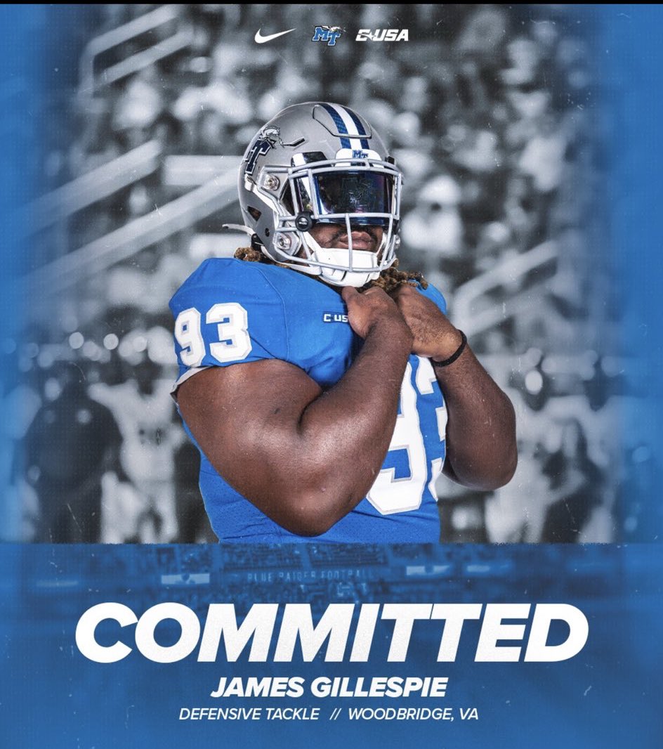 2024 (@VCPirateFB) JUCO DL @JamesGillespieR commits to Middle Tennessee State @MT_FB