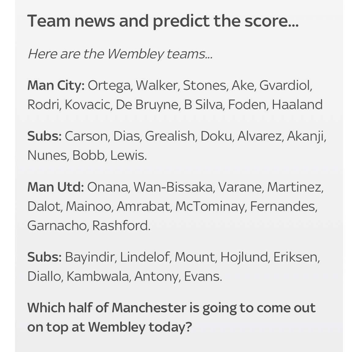 Strong starting line up! Come on you reds!