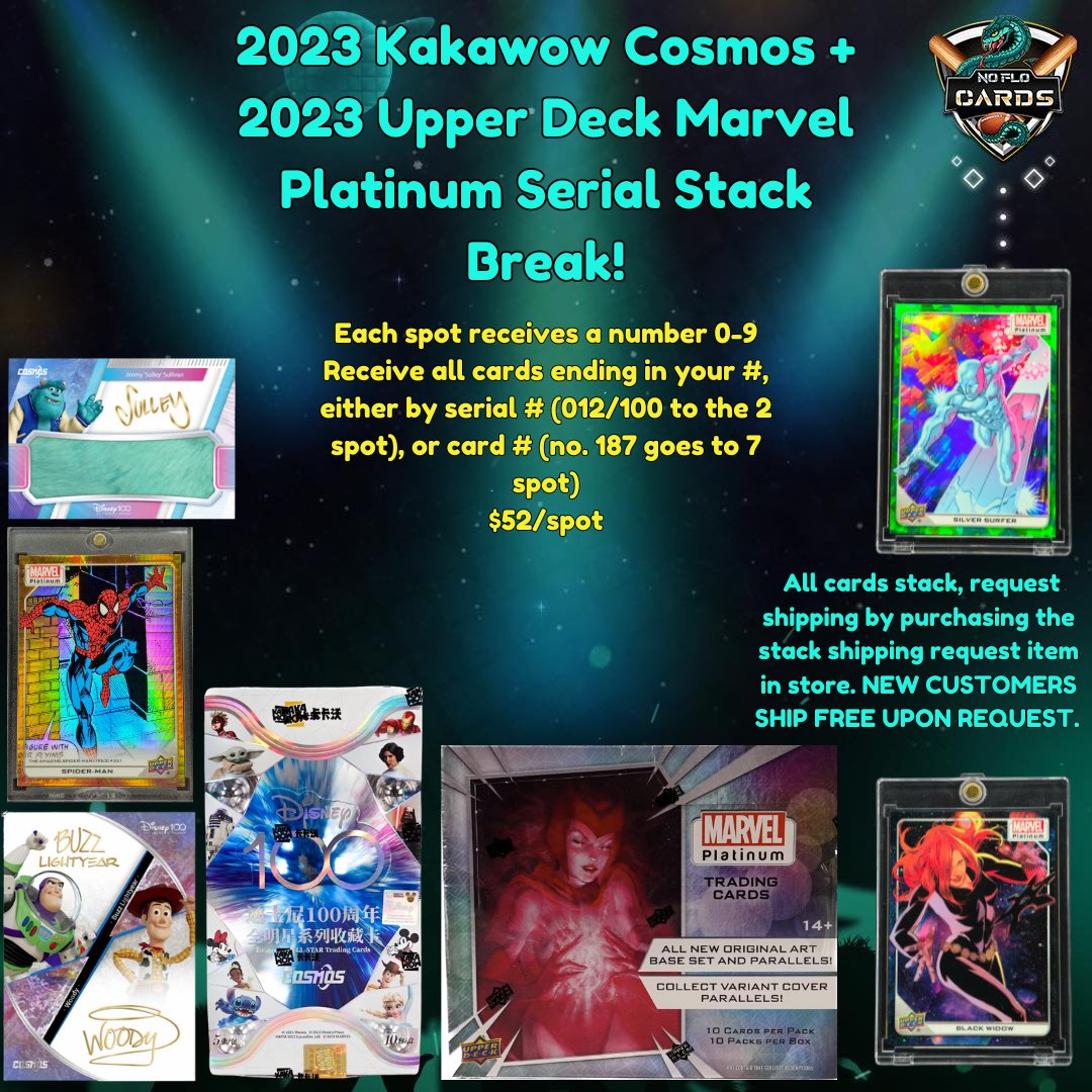 2023 Kakawow Cosmos + 2023 Upper Deck Marvel Platinum Serial Stack Rip! Two of our favorite non sport sets! Only 3 spots left! This will run tonight! 🤙 Link in comments to buy 👇👇👇