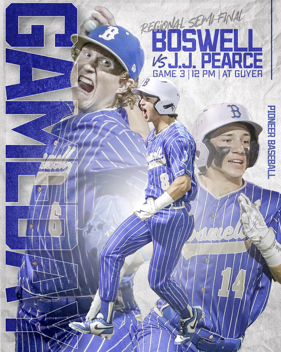 TODAY is #GameDay and the tie-breaker!!!
<a href="/BaseballBoswell/">Boswell Baseball</a>
take on J.J. Pearce at Denton Guyer High School in Game 3 of the Region Semifinals Playoff! The first pitch is at 12:00 pm!  ⚾️ #GoBos   Tickets: gofan.co/app/school/TX1… live at: metrosportsdfw.mixlr.com