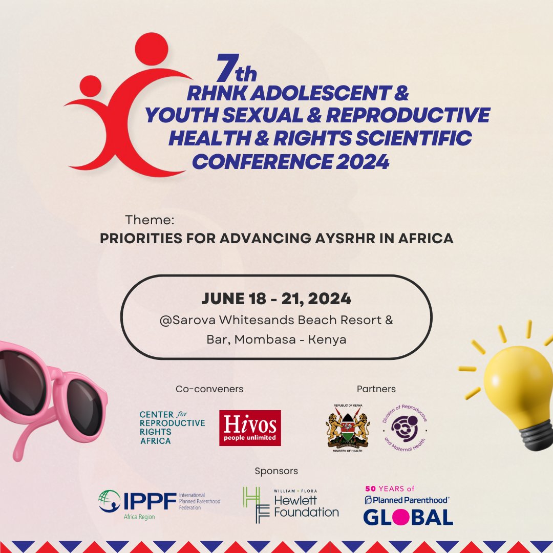 Gearing up to the 7th RHNK Adolescent and Youth Sexual & Reproductive Health and Rights Scientific Conference will be held on June 18-21, 2024 at the Sarova Whitesands Beach Resort & Spa in Mombasa, Kenya. The theme of the conference is 'Priorities for Advancing AYSRHR in Africa.