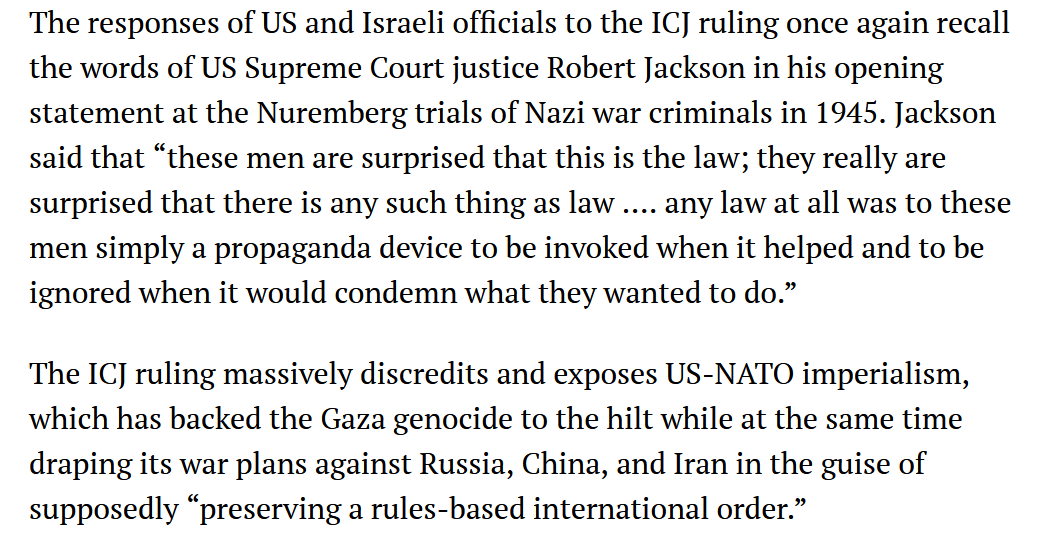 The defiant responses to the #ICJ ruling by US and Israeli political leaders have far-reaching historical implications wsws.org/en/articles/20…