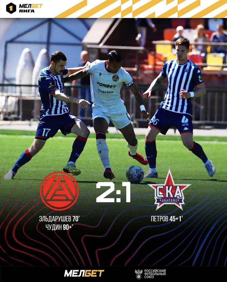 🇦🇲 1. Liga 🇷🇺 : Le match entre Akron Togliatti et SKA Khabarovsk s’est terminé sur le score de 2-1 pour Akron Togliatti. Artur Galoyan 🇦🇲 a joué 32 minutes avec Akron Togliatti. Artem Simonyan 🇦🇲 a fait une passe décisive 🅰️ et a joué toute la 1ère mi-temps avec SKA Khabarovsk.