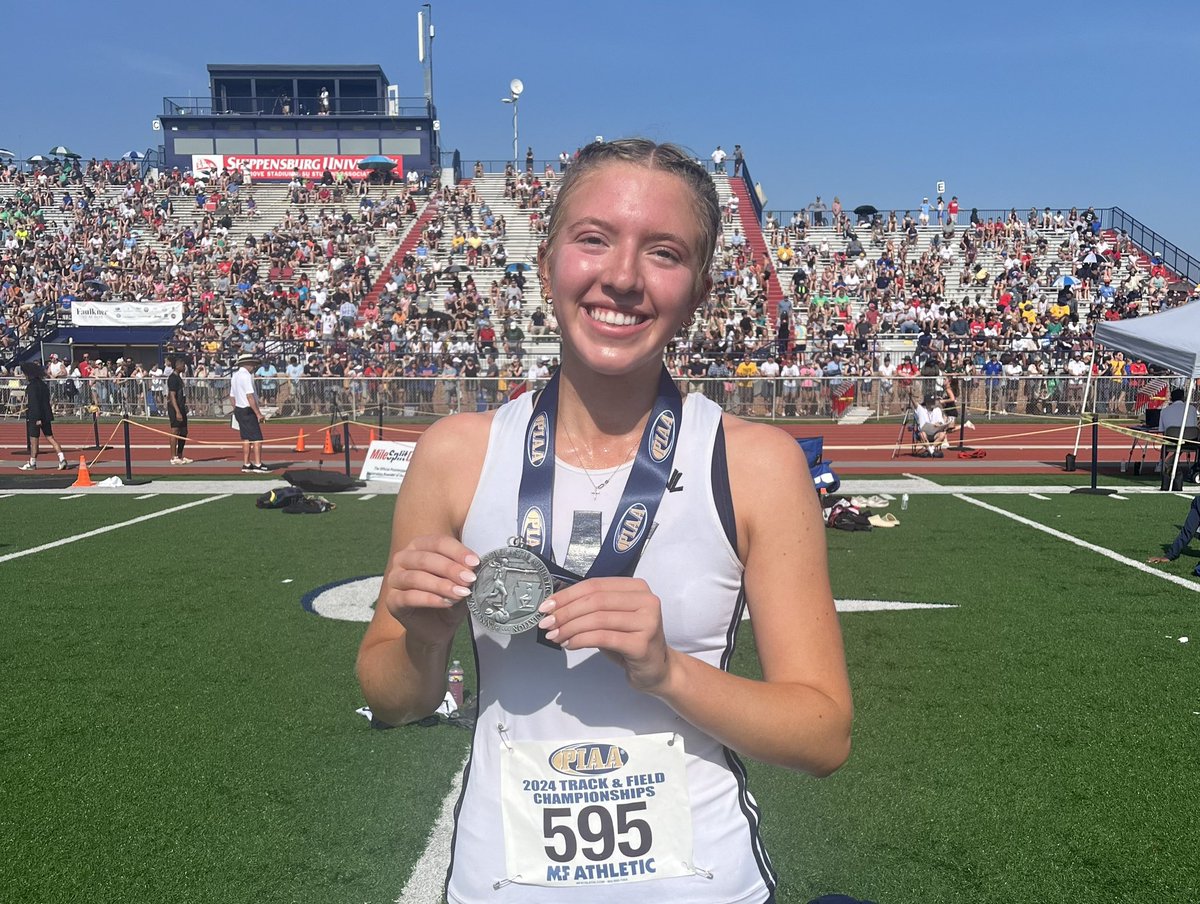 Wyomissing’s Addie Cohen grabs the first medal for Berks County during Saturday’s PIAA Track and Field Championships. On the heels of a senior season riddled with illnesses, Cohen takes Class 2A 3200 silver with a 10:57.70. She took 3200 bronze last year. <a href="/Wyospartans/">Wyo Spartans</a> <a href="/MDrago59/">Mike Drago</a>