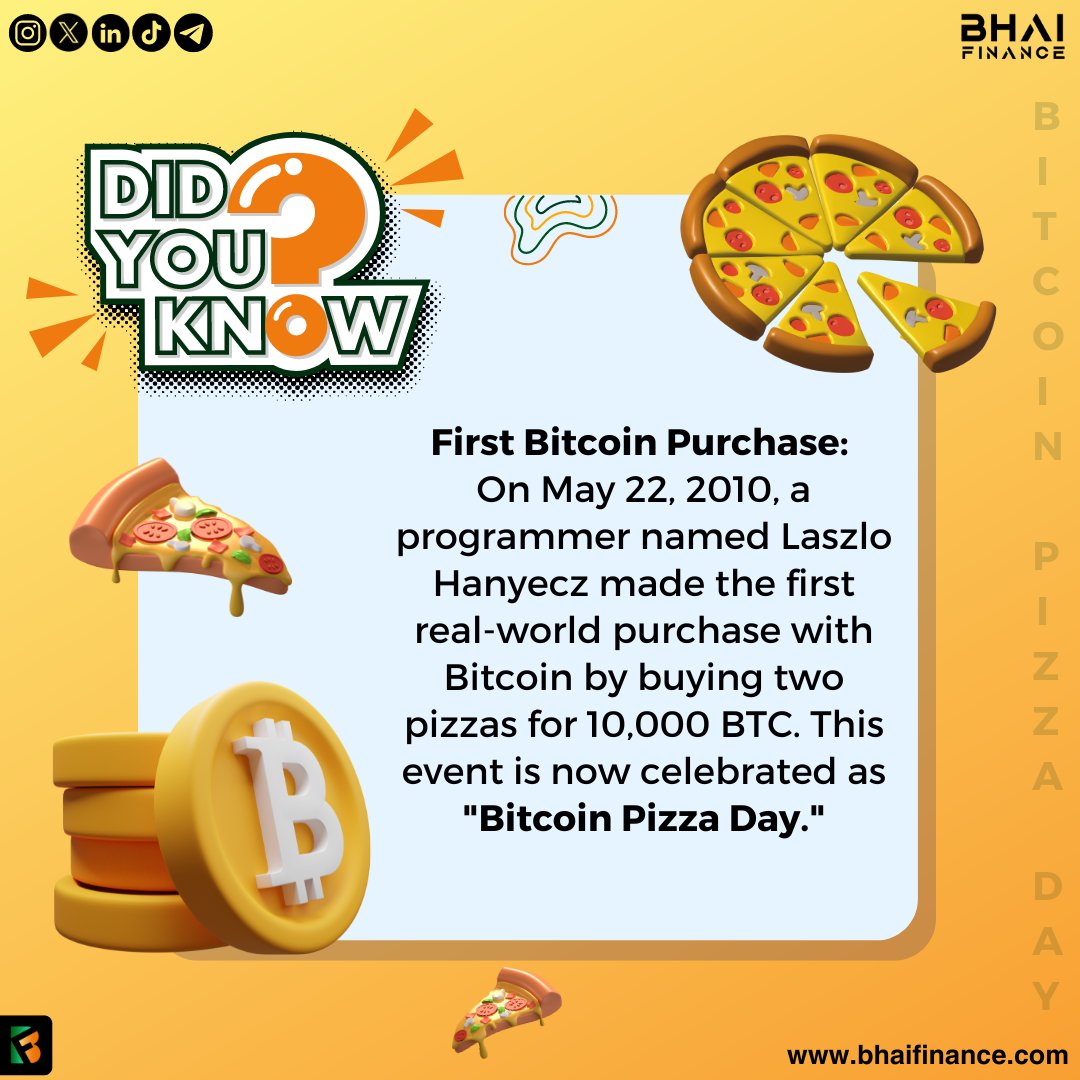 Bitcoin Pizza Day is celebrated on May 22nd every year. It commemorates the first real-world transaction using Bitcoin (BTC) that we know of. Already 14 years to the first ever real-world BTC transaction!
.
.
#bitcoinpizzaday #bitcointrading #bitcoin #pizzaday #bitcointransaction