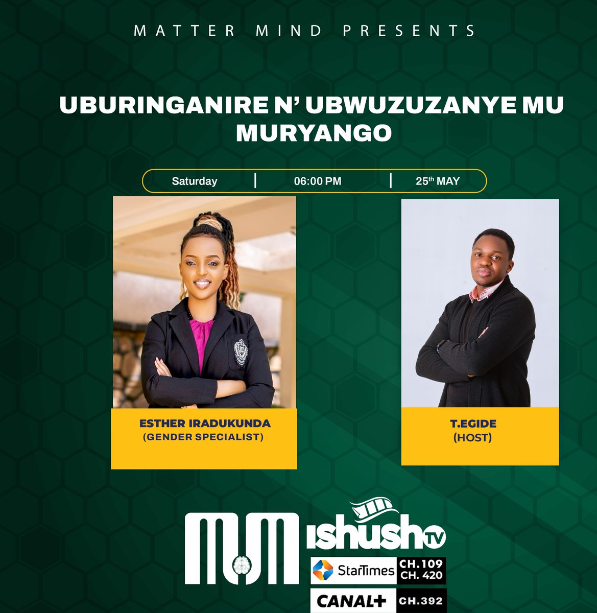 Kutumva no kutumvikana ku ihame ry’uburinganire n’ubwuzuzanye mu muryango ni bimwe mu bitera amakimbirane.

Mu kiganiro Matter Mind cyo kuri uyu mugoroba Turasobanukirwa iri hame bisumbyeho. Turabana na Iradukunda Esther.

Dusobanukirwe,Twubake, Dutekane.