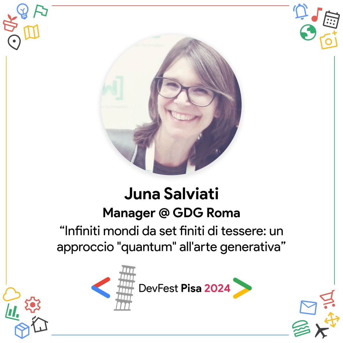 Heyla developers! 🚀
We are thrilled to introduce Juna Salviati as a speaker at DevFest Pisa 2024! 😍
If you haven’t gotten your ticket yet, hurry up! We are waiting for you. 🥰
Get your tickets for free: buff.ly/2thmu4F 🎟️
#devfestpisa2024 #pisa #gdgpisa #wtmpisa