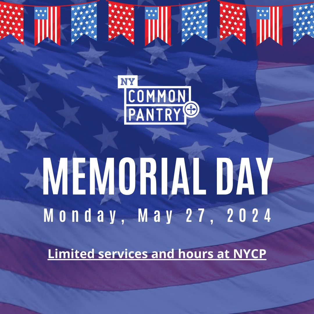 For Memorial Day, Monday May 27th, NYCP has limited services and hours of operation. At the #EastHarlem location, our Help 365 case management services are open from 2-5 pm. Our Brown Bag Lunches will be served to go 2:30-3:30 pm. Our Bronx Pantry on 1290 Hoe Avenue is closed.