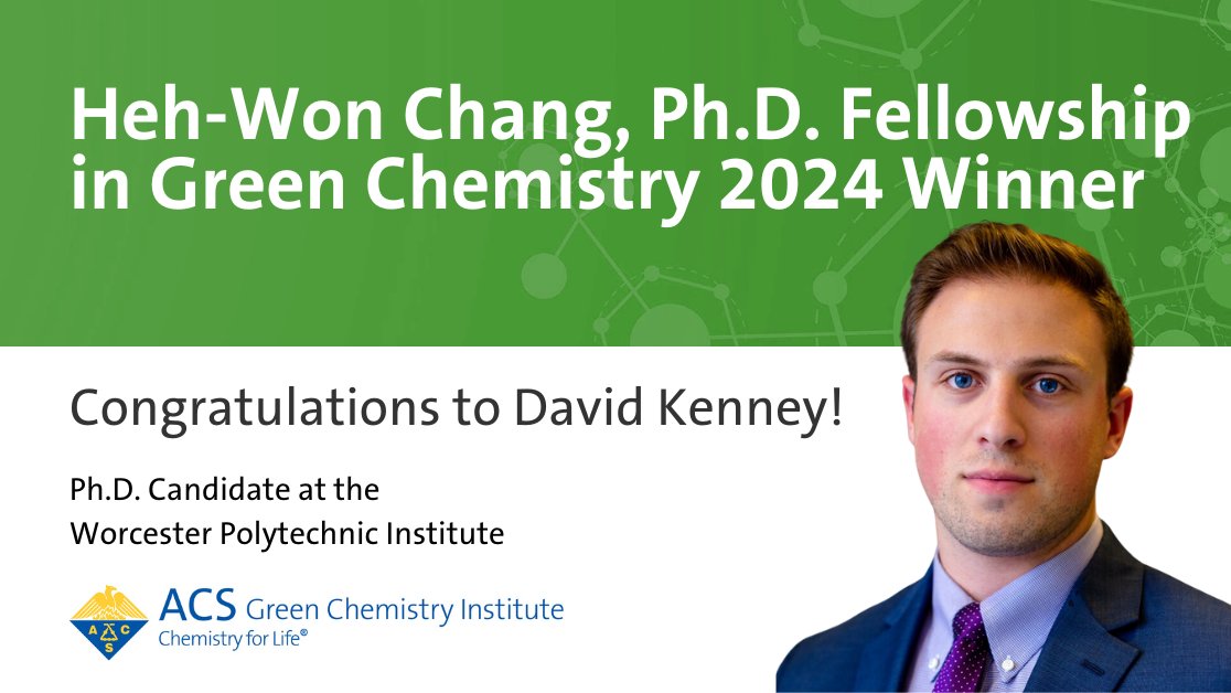 Congrats David Kenney (@dhkenney) for earning a 2024 Heh-Won Chang Ph.D. Fellowship! These awards support graduate students in #GreenChemistry or engineering. At @WPI, David researches converting waste to a carbon-negative cement alternative. Learn more: brnw.ch/21wK8mg