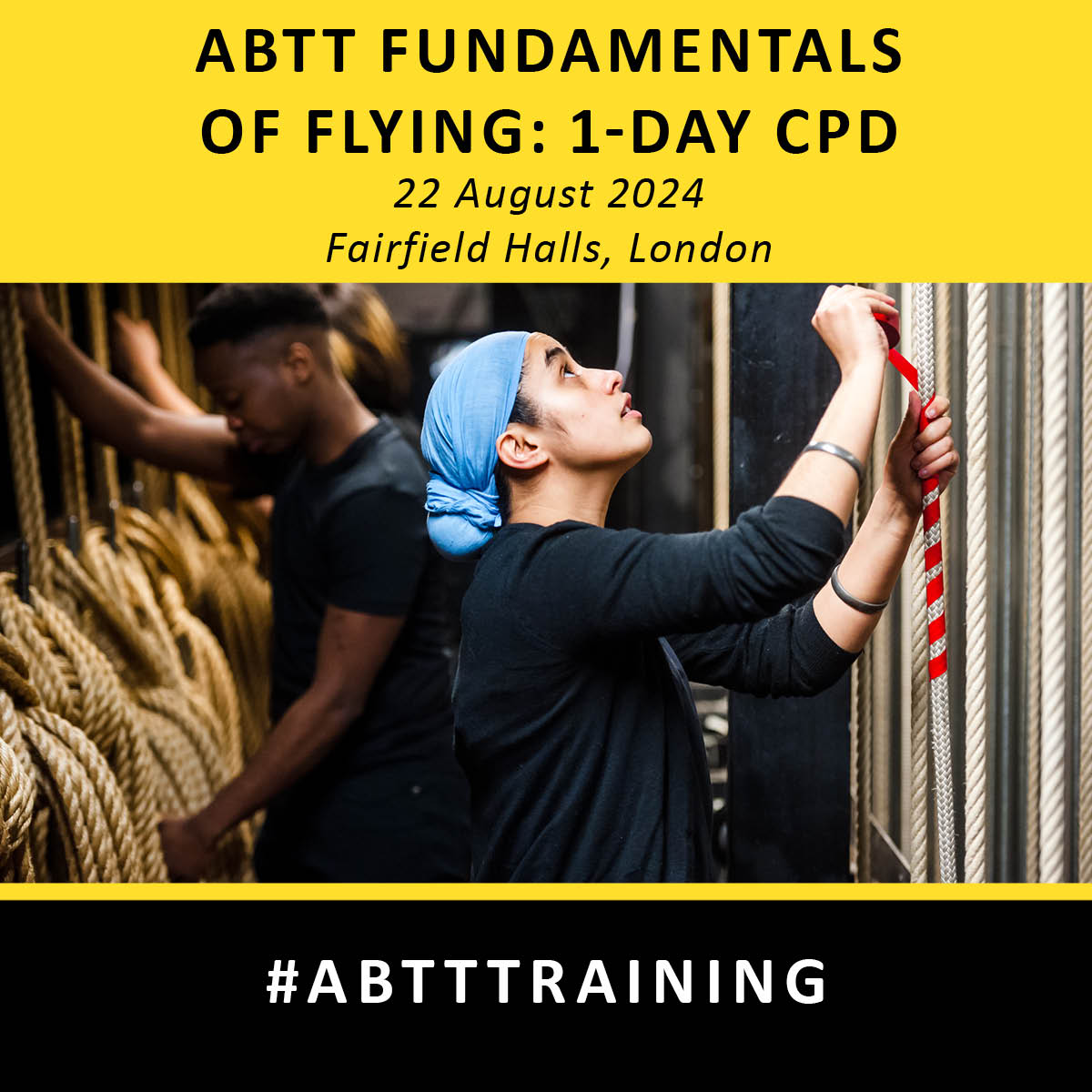 NOW BOOKING- One-day CPD Course: ABTT Fundamentals of Flying - London - 22 August 2024. The course covers the safe handling of counterweight sets & hemp, knots in practice, & many other methods of hanging. Book here now: abtt.org.uk/events/one-day… #ABTTTraining