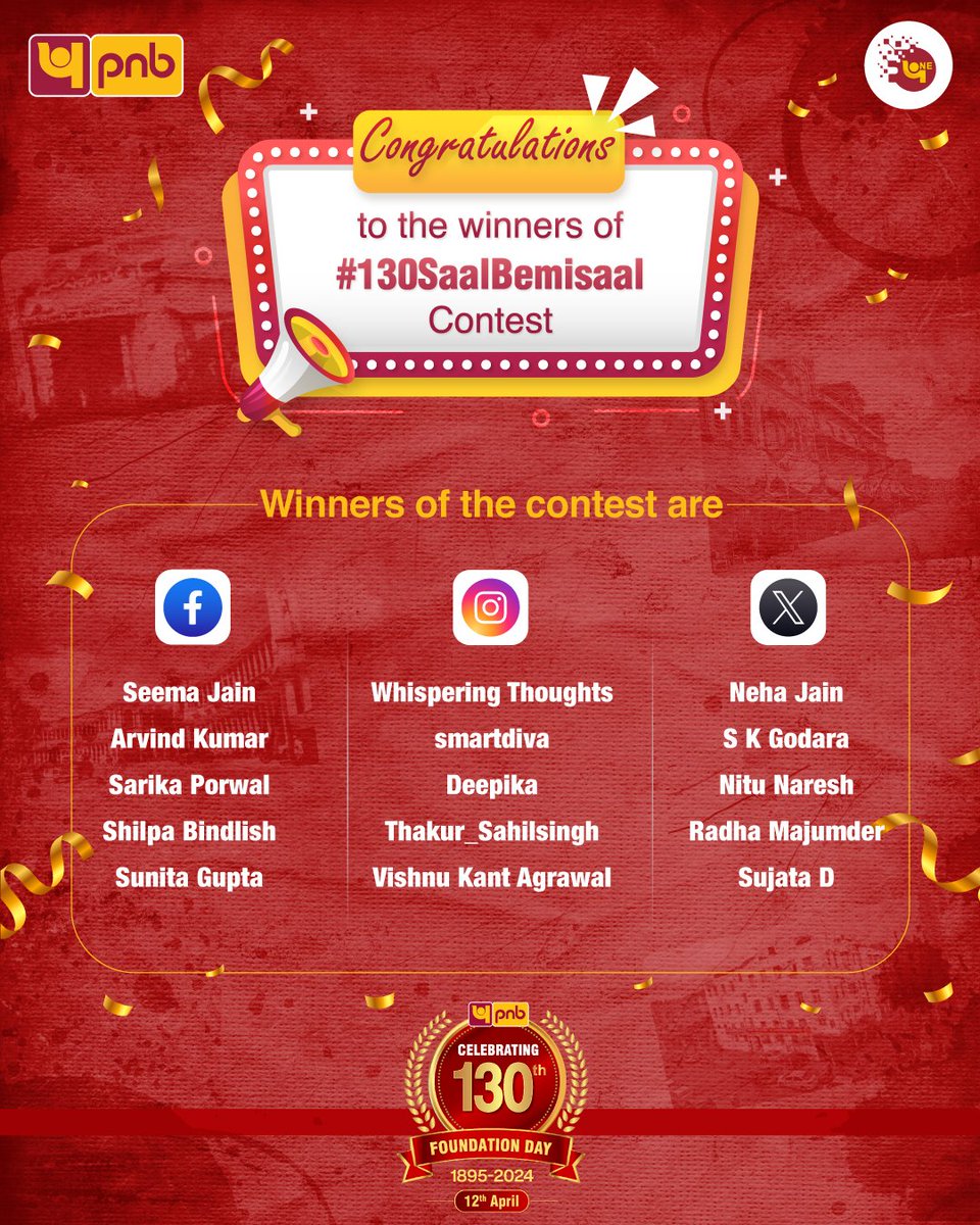 Congratulations to the winners 🥳 #pnb #campaign #participants #winners #contests #130SaalBemisaal