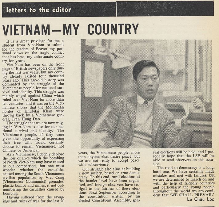 A South-Vietnamese student discussed the Vietnam War #OnThisDay 1967 in the Beaver. Remember that the Beaver archive is available via @LSELIbrary's digital library with the collection stretching as far back as 1949! See the full 1967 edition here. ➡️ ow.ly/QQ9Q50RU2Gt