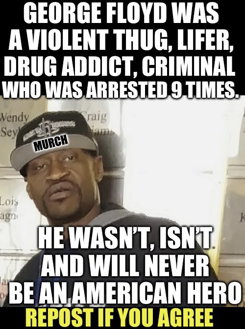 George Floyd would be alive if he had followed instructions, plain &amp; simple.

He had high levels of multiple toxic drugs, along with the Fentanyl found in his system. 

Floyd had been stopped by police or charged at least 19 times in his life. 

He’s not someone to celebrate. 🙄