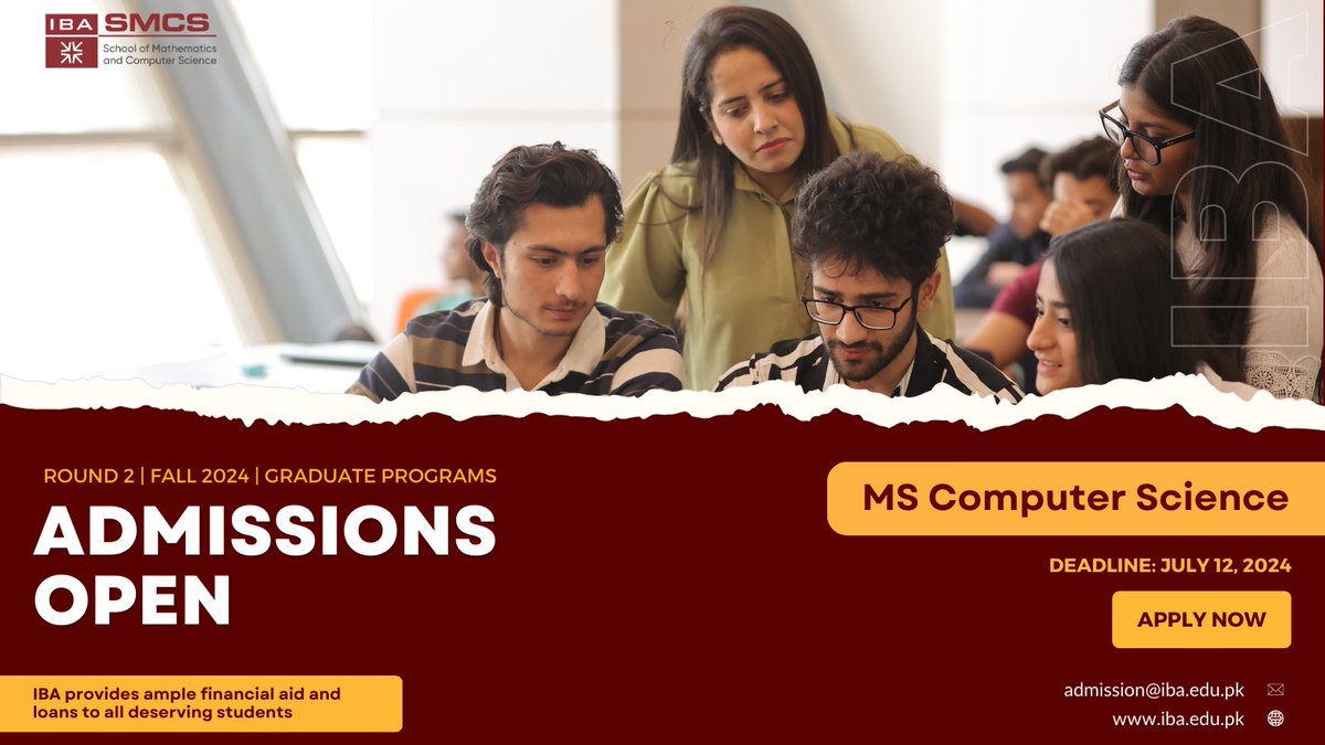 Seeking a cutting-edge MS program in Computer Science? The MS Computer Science program at @smcs_iba is designed to keep you ahead of the game in this ever-dynamic field. Last date to apply is July 12: bit.ly/3Ra6rBC