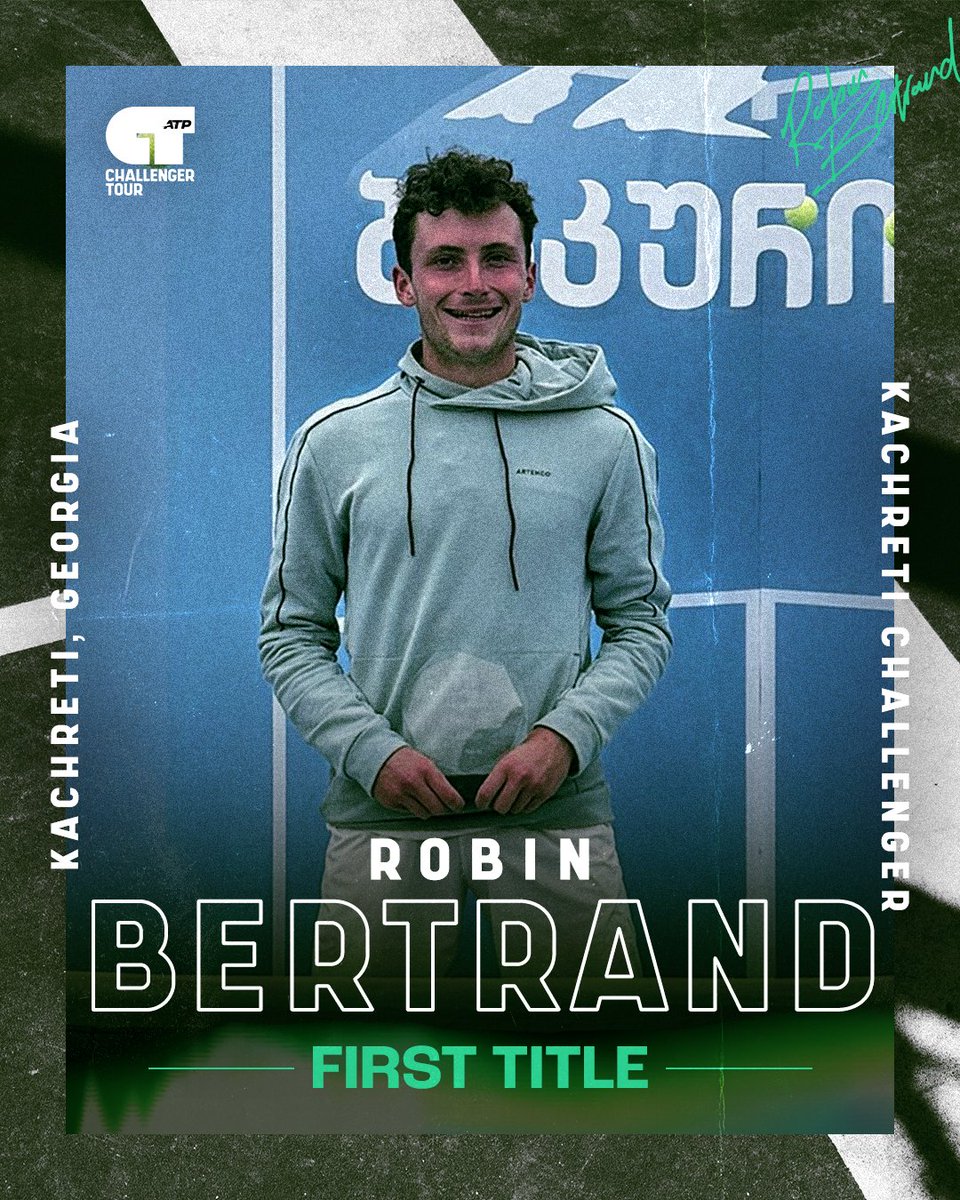 Robin #Bertrand (n°374) 🇫🇷 soulève son 1er trophée 🏆 en #ATPChallenger à Kachreti (Géorgie, Challenger 50, dur extérieur) !

En finale, il a battu Aleksandre Bakshi (n°906) 🇬🇪 en trois sets 6-1, 3-6, 7-5.

Un titre qui lui permet de s'approcher du Top 300 👏

📸 : @ATPChallenger