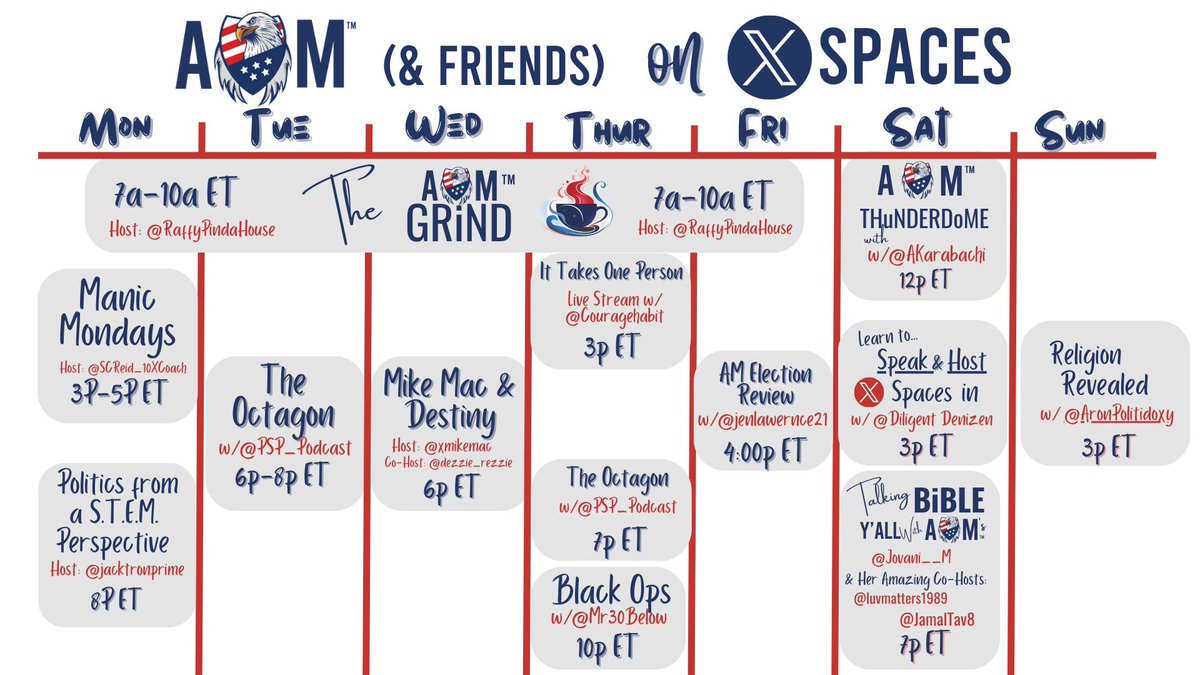 Updated AM & Friends XSpace Schedule! 📣Also favorite AM & Friends Collection on Spacesdashboard for past, live and future spaces! spacesdashboard.com/u/KellyJaye/co…