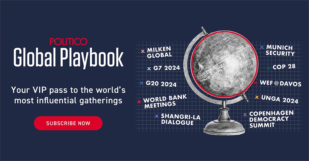 Our Global Playbook newsletter written by @suzannelynch1 takes you inside the most influential global moments and events. Dreading that airport trip? Skip it! Subscribe today.✈️ politico.com/newsletters/gl…