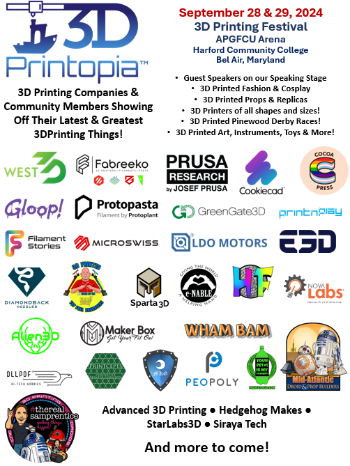 All of this and MORE coming this fall! @cookiecad @sparta3d @Enablethefuture @hueforge @WhamBamSystems @mypeopoly @SirayaTech @alienslacker @MakerBoxMe @joshuartaylor @Printcepts @novalabs_ @edgeof3d @SamPrentice @jcprintnplay - Spaces filling fast!