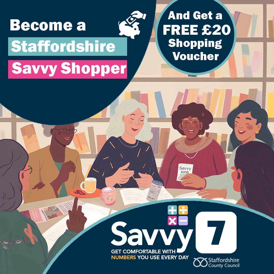 Join our FREE #Staffordshire Savvy Shopper course at your local library to gain confidence with numbers! It is open to all adults 19+ in Staffordshire. Complete the course and get a £20 shopping voucher!​  Details staffordshirecommunitylearning.org.uk/savvyshopper/