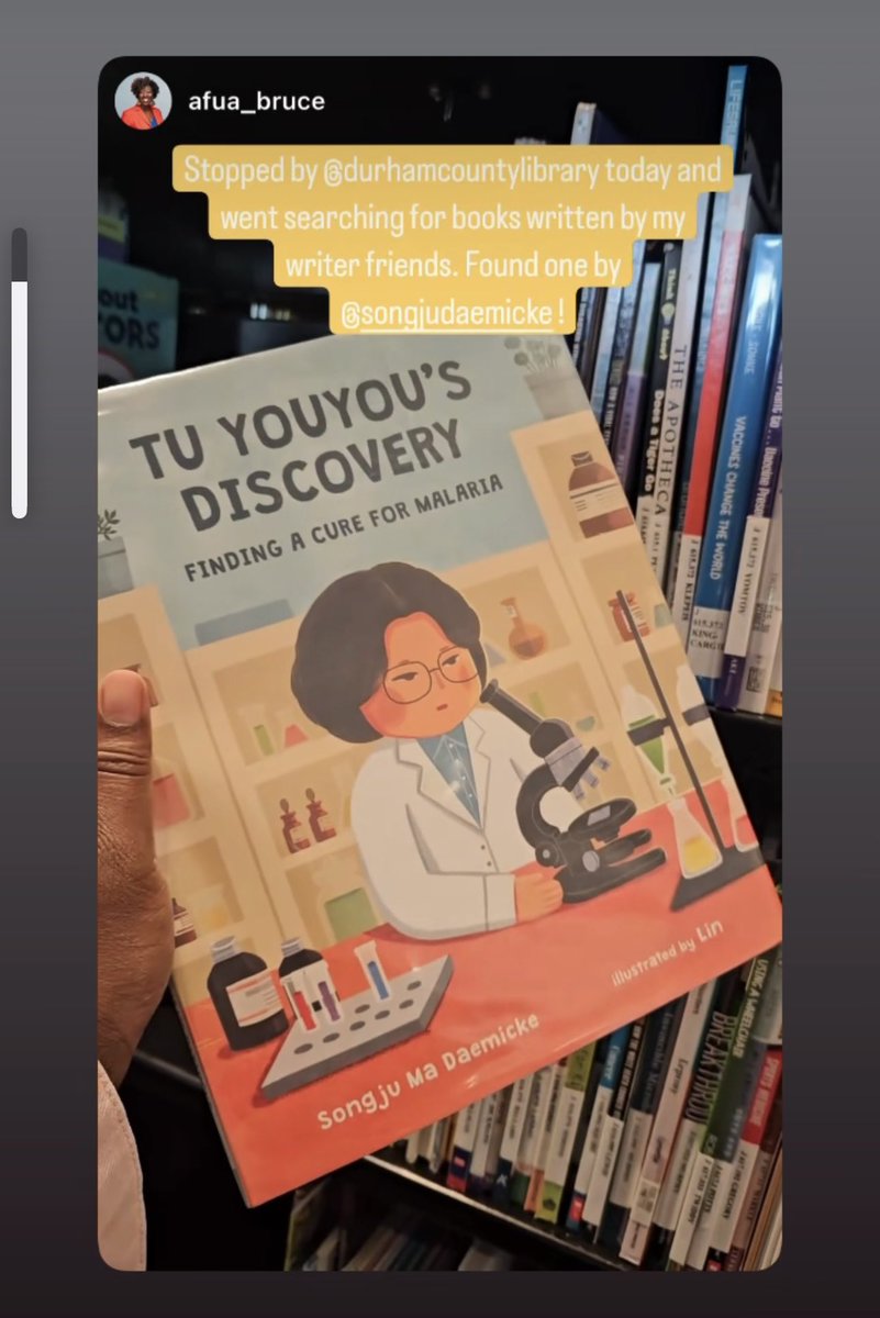 SongjuDaemicke's tweet image. My CP is the best! My wonderful CP @afua_bruce found my book Tu Youyou’s Discovery at @durhamcountylibrary Thank you so much for sharing! ❤️ 📚❤️@albertwhitman @picturebookgold #aapibooks #aapihistory #stem #womeninstem @arbordalekids #aapiheritagemonth #stem