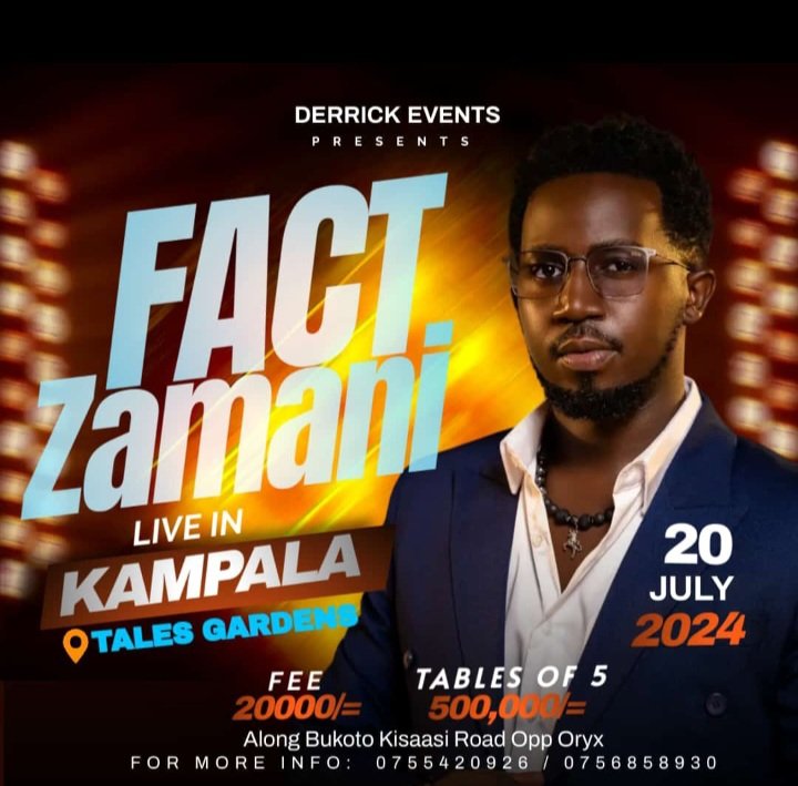 Hey my people, my buddy @fact_zamani will be holding his first concert on 20th July at Tales Gardens. Y'all Mark this date for him. Come show him some love . More info☝️☝️